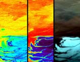 На картинках справа на лево: реальное изображение полярной шапки, углекислый газ, вода